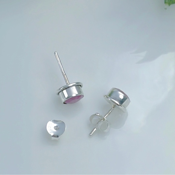 Ruby Earrings Solid Sterling Silver 925 Stud Post Push Back Southwest Round New - Picture 5 of 5